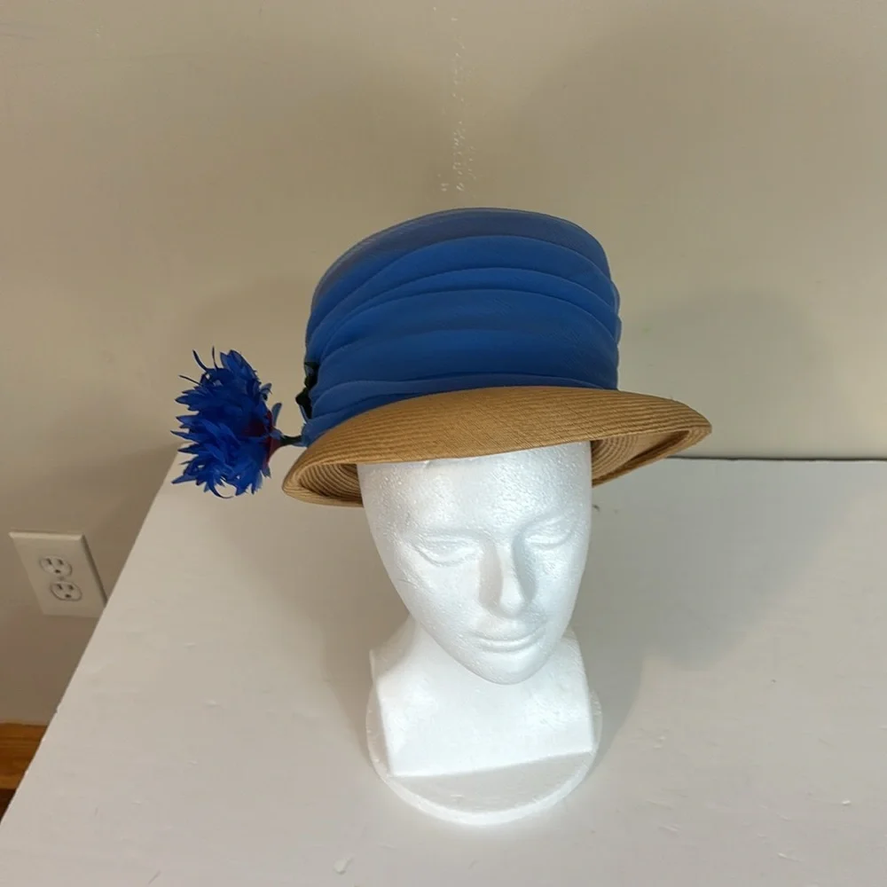 Vintage Mr Kurt Original  Union Made Straw? Cloche Hat with Tulle and Flowers